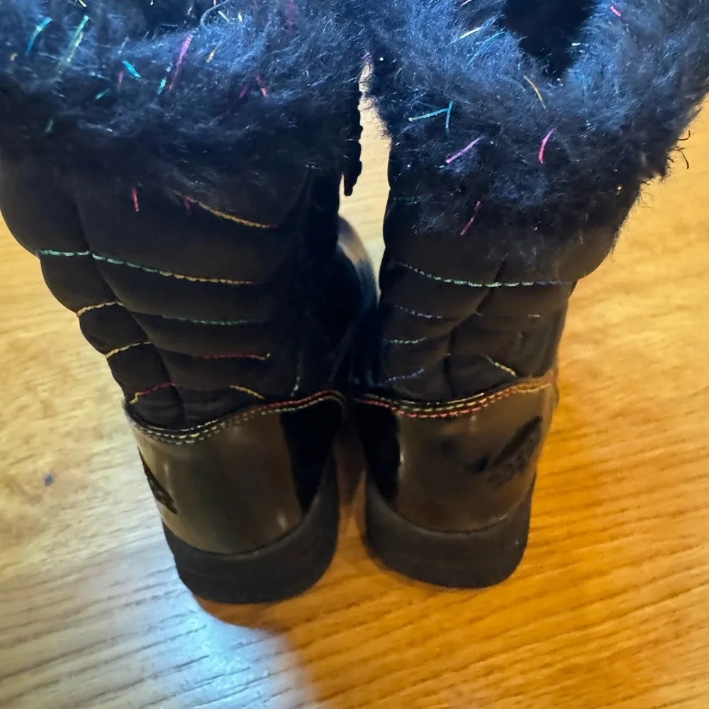 2 pairs girls shoes Cozy Tan Moccasins and Black Furry Boots Side 5